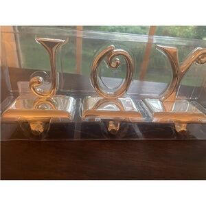 Lenox Chrome Silver JOY Stocking Hangers Holders Christmas Set Of 3 Heavy
